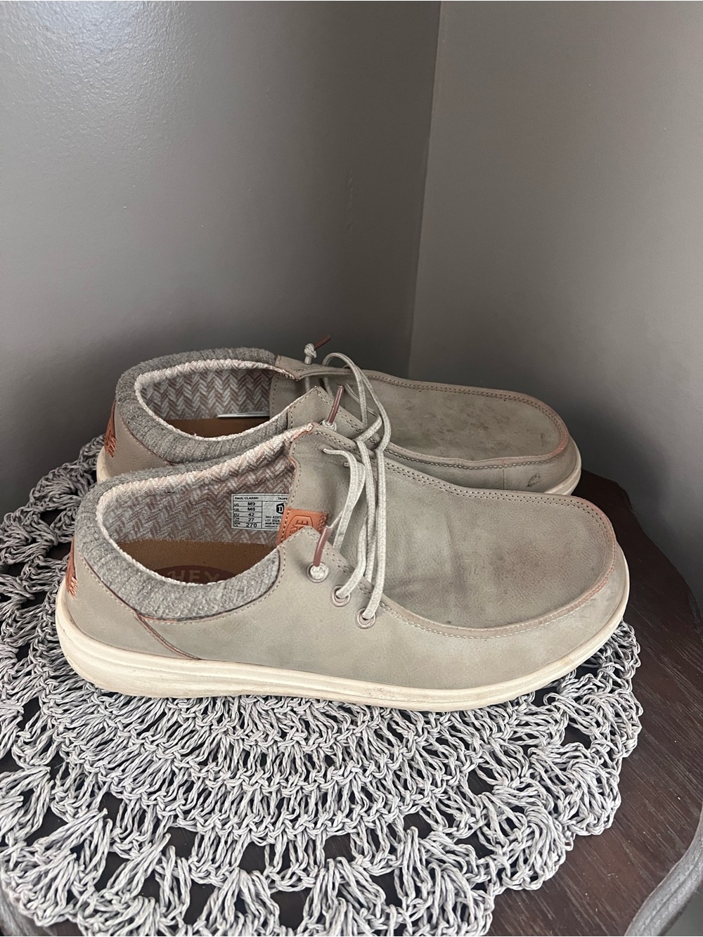 Hey Dude Men's Slip-On Casual Shoes - Light Gray leather